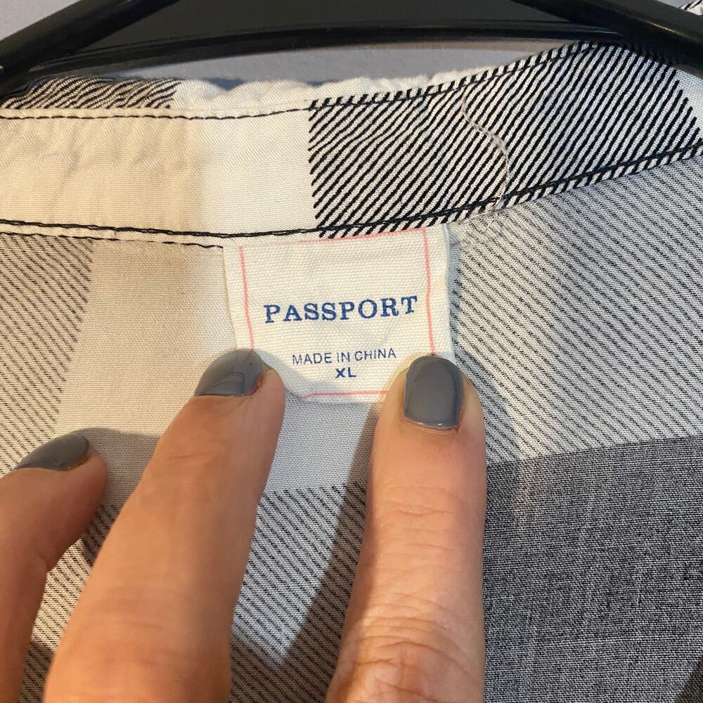 Passport Black White Check Plaid Long Sleeve Button Down Shirt Women Sz XL - Picture 4 of 12